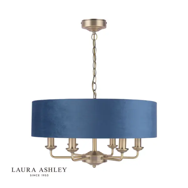Sorrento 6 Light Pendant Matt Antique Brass & Blue Shade