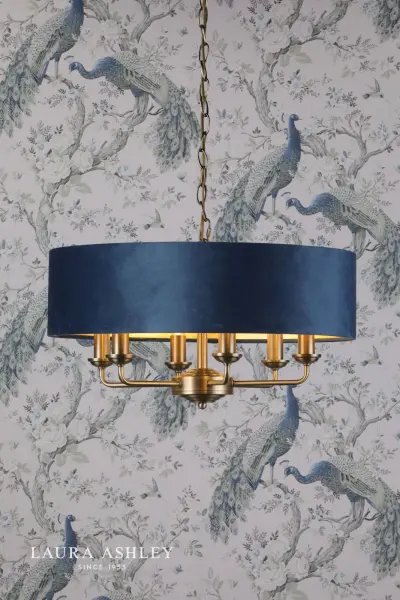 Sorrento 6 Light Pendant Matt Antique Brass & Blue Shade