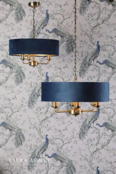 Sorrento 6 Light Pendant Matt Antique Brass & Blue Shade