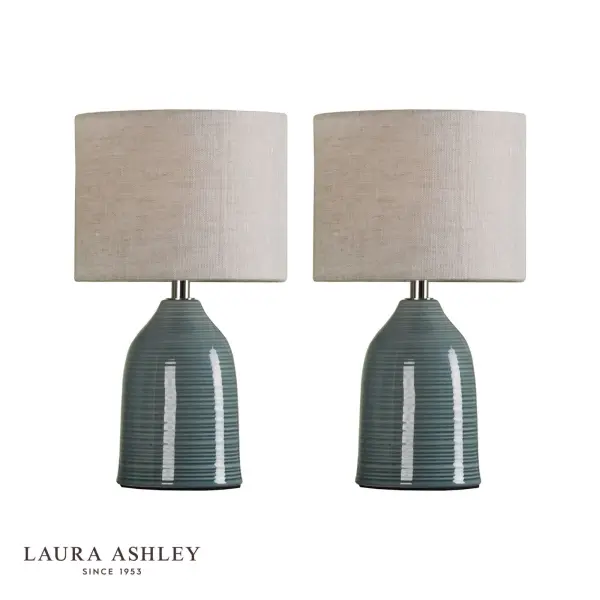 Penny Twin Pack Blue Glaze Table Lamp C/W Shade