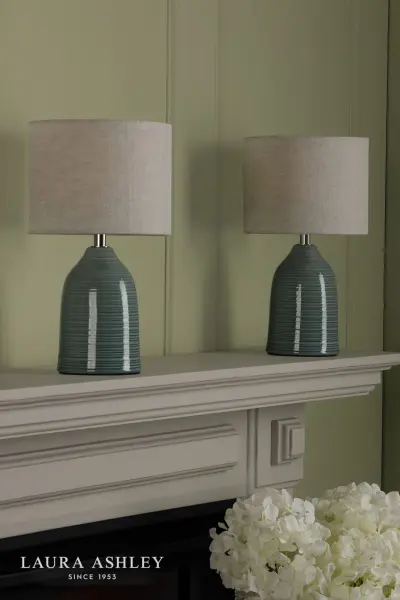 Penny Twin Pack Blue Glaze Table Lamp C/W Shade