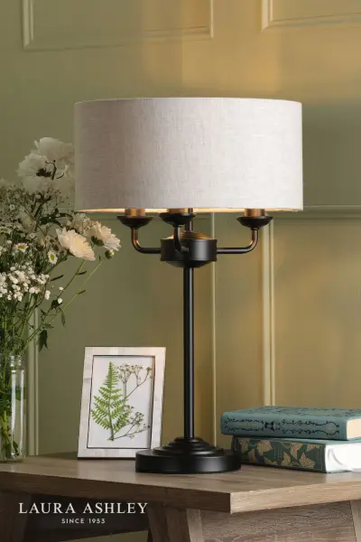 Sorrento 3 Light Table Lamp Matt Black and Natural With Shade