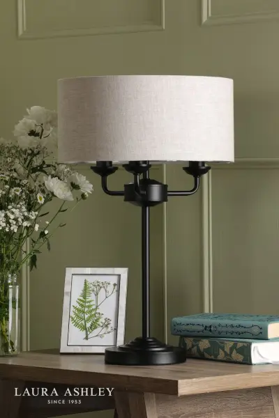 Sorrento 3 Light Table Lamp Matt Black and Natural With Shade