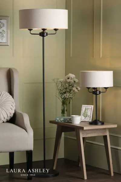 Sorrento 3 Light Table Lamp Matt Black and Natural With Shade