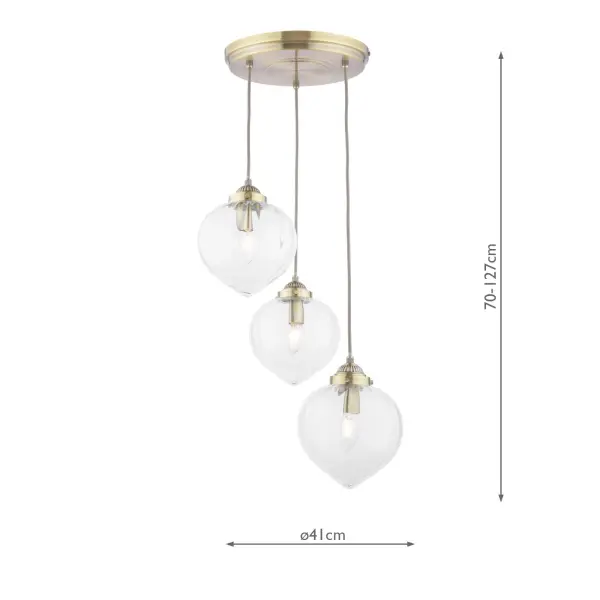 Whitham 3 Light Antique Brass Cluster Pendant