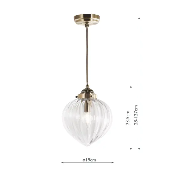 Whitham Antique Brass & Glass Single Pendant