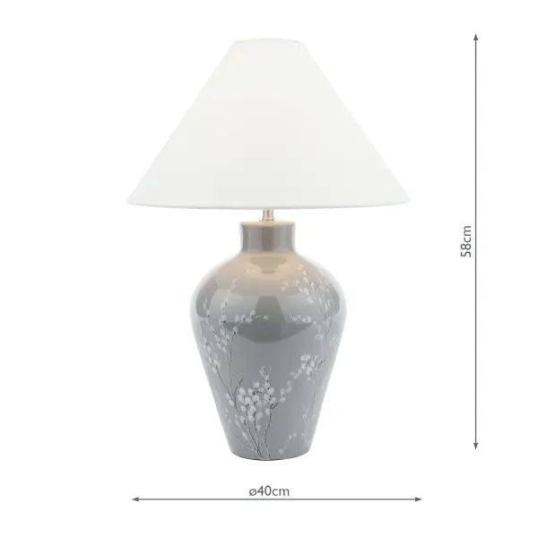 Pussywillow Grey Ceramic Table Lamp C/W Shade