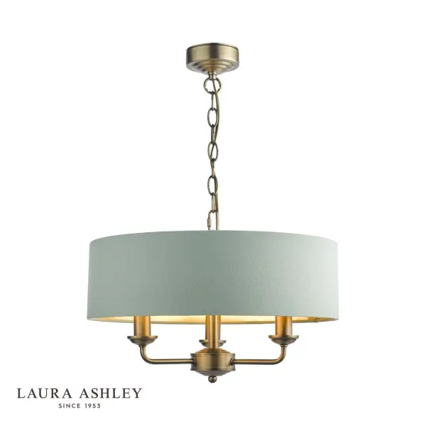 Sorrento 3 Light Shadelier Matt Antique Brass and Green Shade