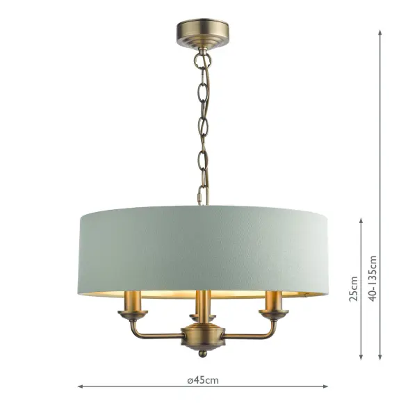 Sorrento 3 Light Shadelier Matt Antique Brass and Green Shade