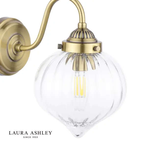 Whitham Antique Brass Wall Light with Ribbed Glass