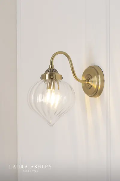 Whitham Antique Brass Wall Light with Ribbed Glass