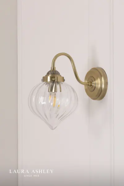 Whitham Antique Brass Wall Light with Ribbed Glass