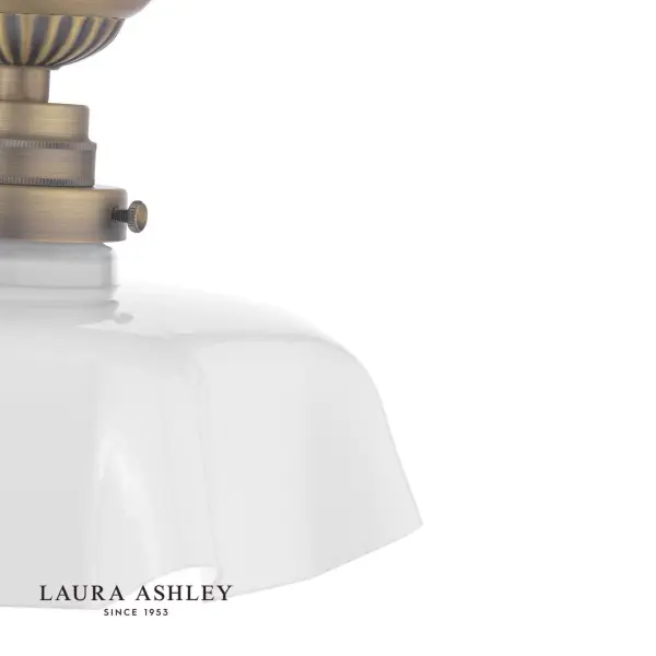 Banham Antique Brass & White Glass Semi Flush Fitting