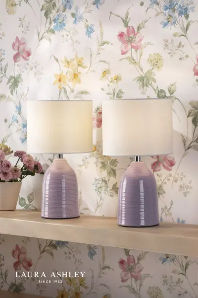 Penny Twin Pack Purple Ceramic Table Lamp C/W Shades