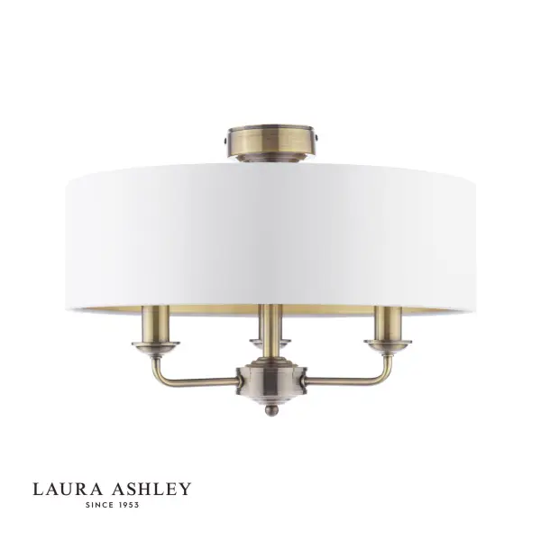 Sorrento Antique Brass Semi Flush Light C/W Ivory Shade