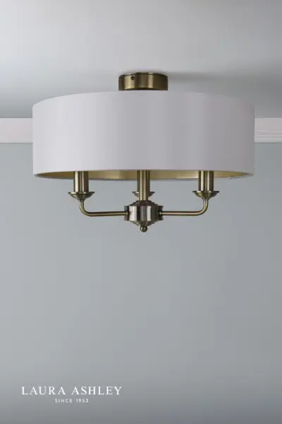 Sorrento Antique Brass Semi Flush Light C/W Ivory Shade