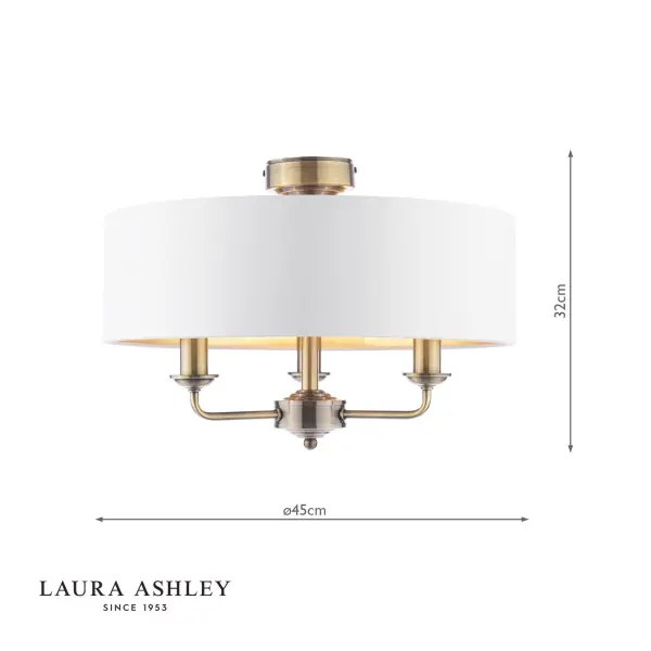 Sorrento Antique Brass Semi Flush Light C/W Ivory Shade
