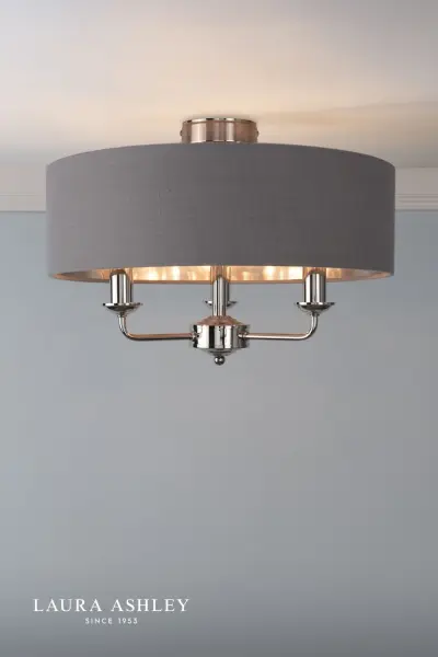 Sorrento Polished Nickel Semi Flush Light C/W Charcoal Shade