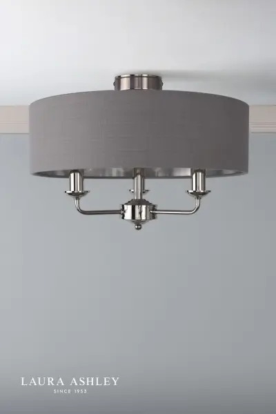 Sorrento Polished Nickel Semi Flush Light C/W Charcoal Shade