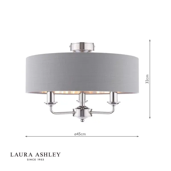Sorrento Polished Nickel Semi Flush Light C/W Charcoal Shade