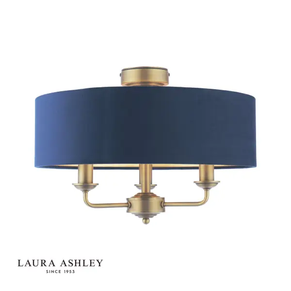 Sorrento Antique Brass Semi Flush Light C/W Blue Shade