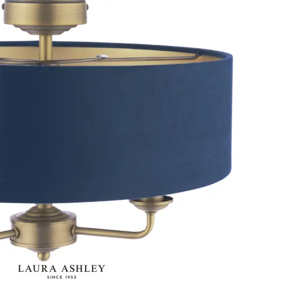 Sorrento Antique Brass Semi Flush Light C/W Blue Shade