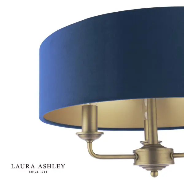 Sorrento Antique Brass Semi Flush Light C/W Blue Shade