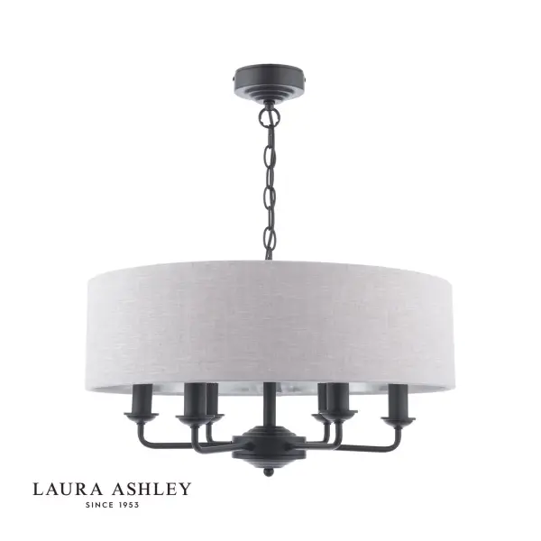 Sorrento 6 Light Pendant in Matt Black C/W Natural Shade