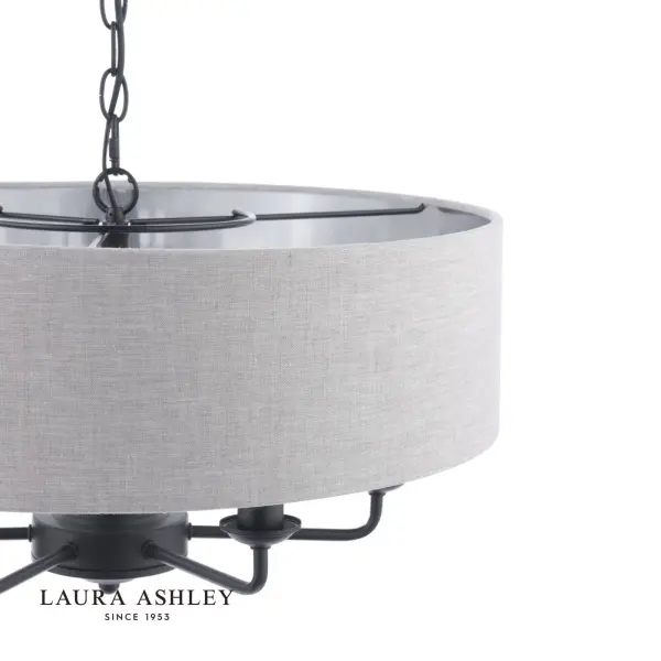 Sorrento 6 Light Pendant in Matt Black C/W Natural Shade