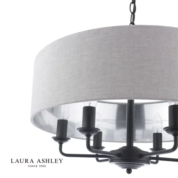 Sorrento 6 Light Pendant in Matt Black C/W Natural Shade