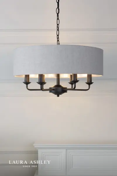 Sorrento 6 Light Pendant in Matt Black C/W Natural Shade
