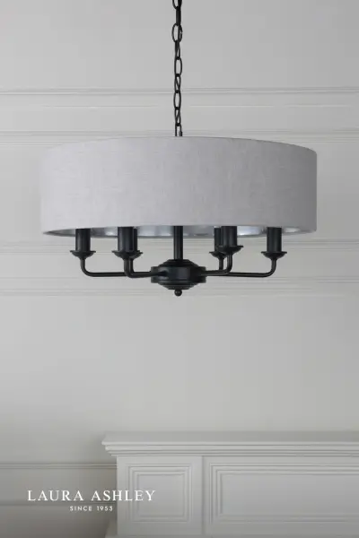 Sorrento 6 Light Pendant in Matt Black C/W Natural Shade