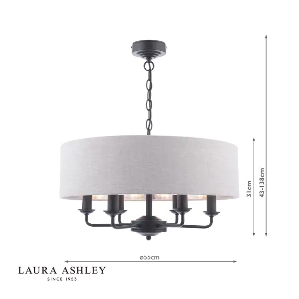 Sorrento 6 Light Pendant in Matt Black C/W Natural Shade