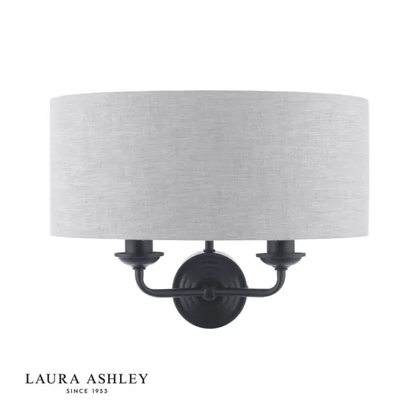 Sorrento Matt Black Wall Light with Natural Shade