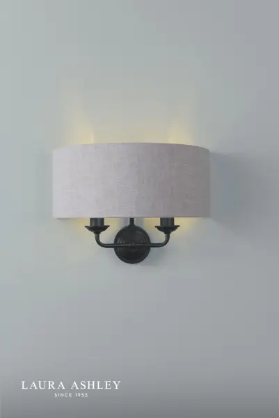 Sorrento Matt Black Wall Light with Natural Shade