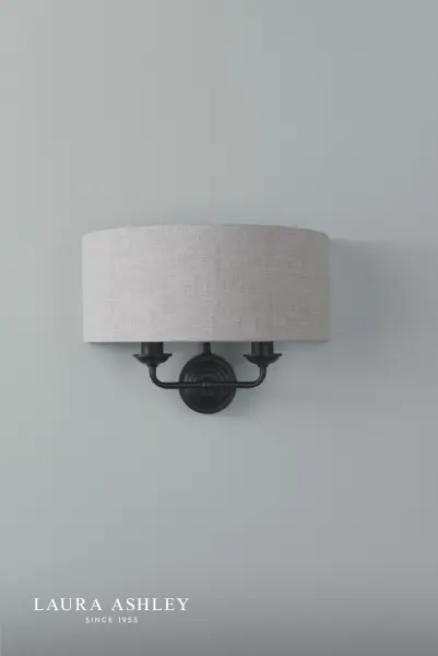 Sorrento Matt Black Wall Light with Natural Shade