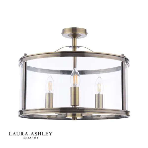 Harrington 3 Light Semi Flush in Antique Brass