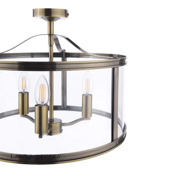 Harrington 3 Light Semi Flush in Antique Brass