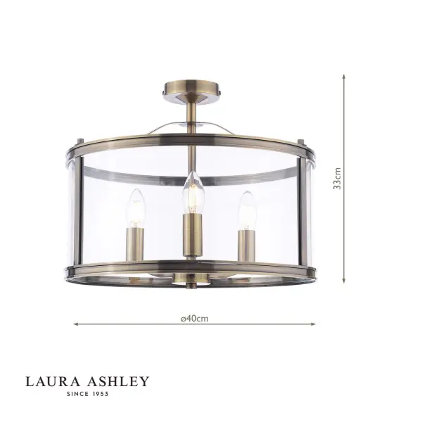 Harrington 3 Light Semi Flush in Antique Brass