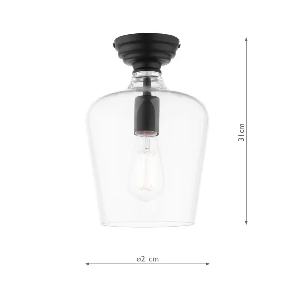 Ockley Matt Black Semi Flush Fitting C/W Clear Glass