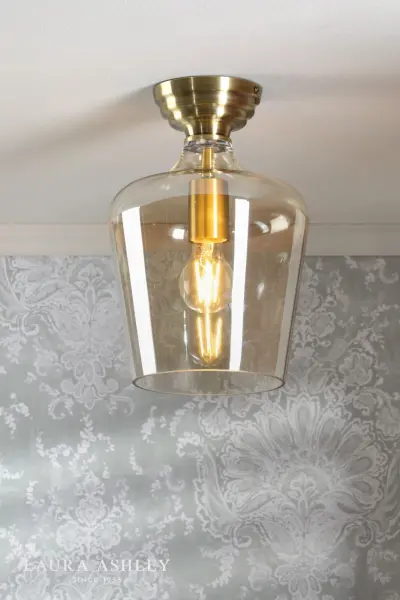 Ockley Antique Brass Semi Flush Fitting C/W Champagne Glass