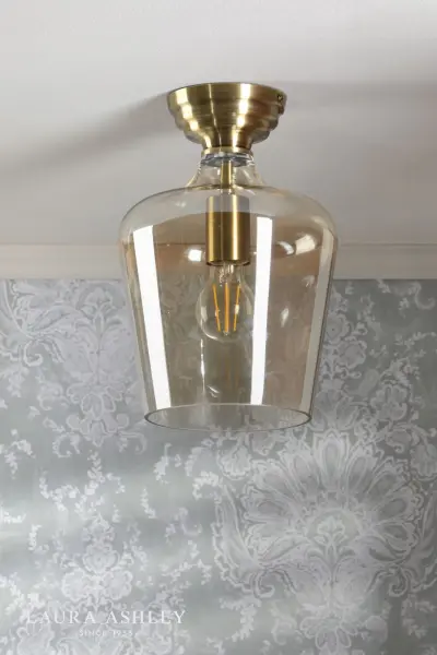 Ockley Antique Brass Semi Flush Fitting C/W Champagne Glass
