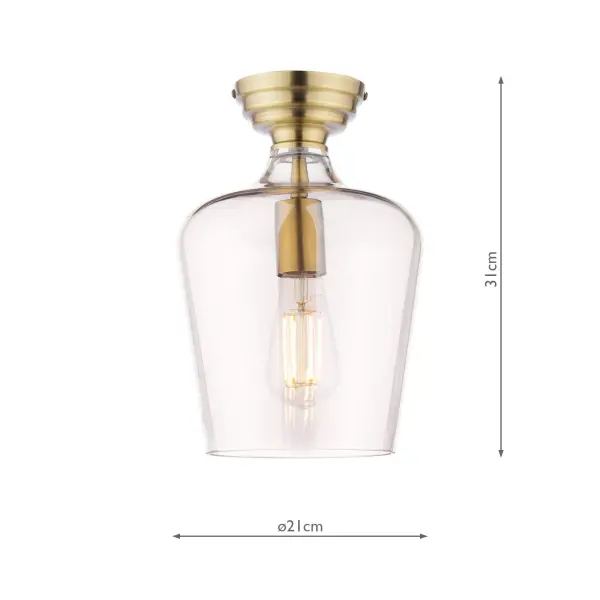 Ockley Antique Brass Semi Flush Fitting C/W Champagne Glass