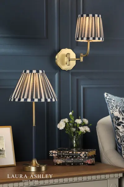 Denwick Antique Brass Wall Light C/W Blue Shade