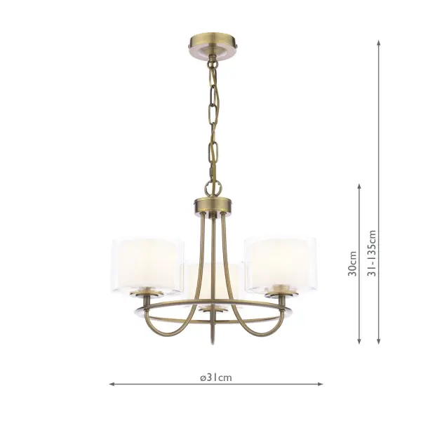 Southwell 3 Light Pendant in Antique Brass & Opal Glass