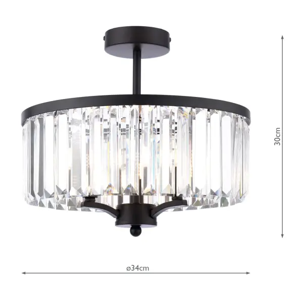 Elkwood 3 Light Semi Flush Fitting in Black