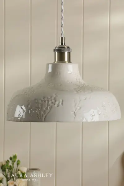 Pussywillow White Ceramic Pendant with Brass Detailing