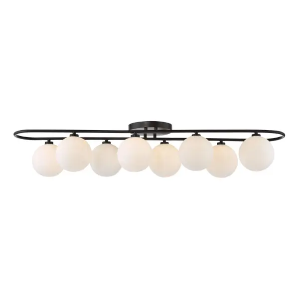 Luana 8 Light Semi Flush Fitting in Matt Black & Opal Glass