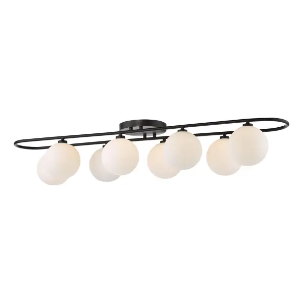 Luana 8 Light Semi Flush Fitting in Matt Black & Opal Glass