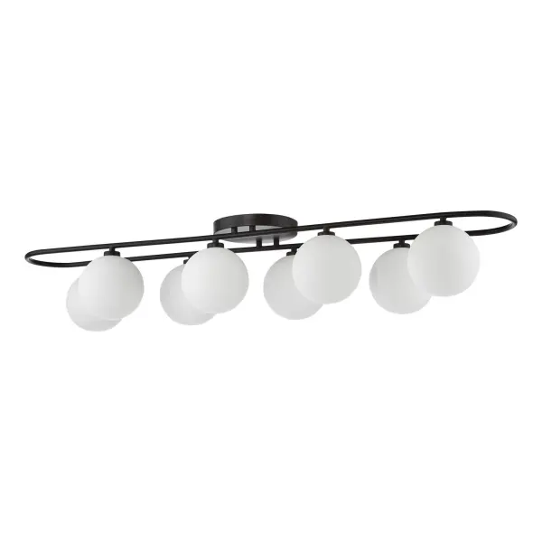 Luana 8 Light Semi Flush Fitting in Matt Black & Opal Glass